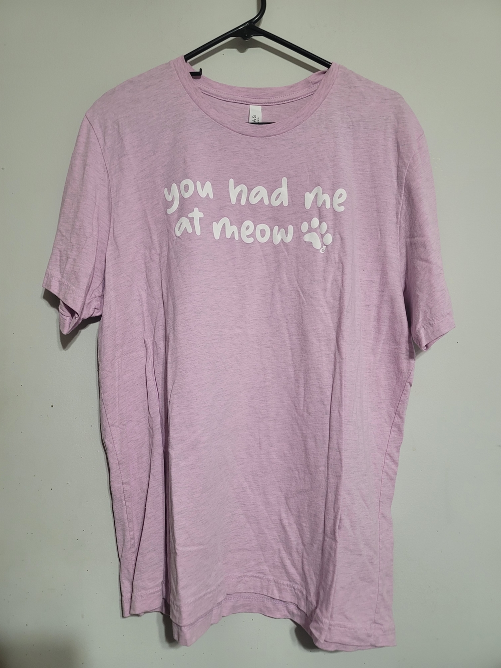 Bella Canvas Lilac Short Sleeve Tee "you had me at meow" Sz Xl